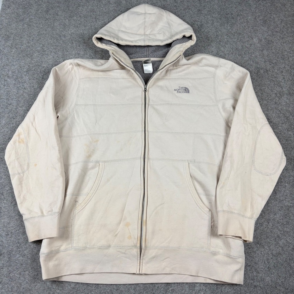 The North Face Full Zip Hoodie Mens XXL Cream Sherpa Lined Heavyweight Jacket